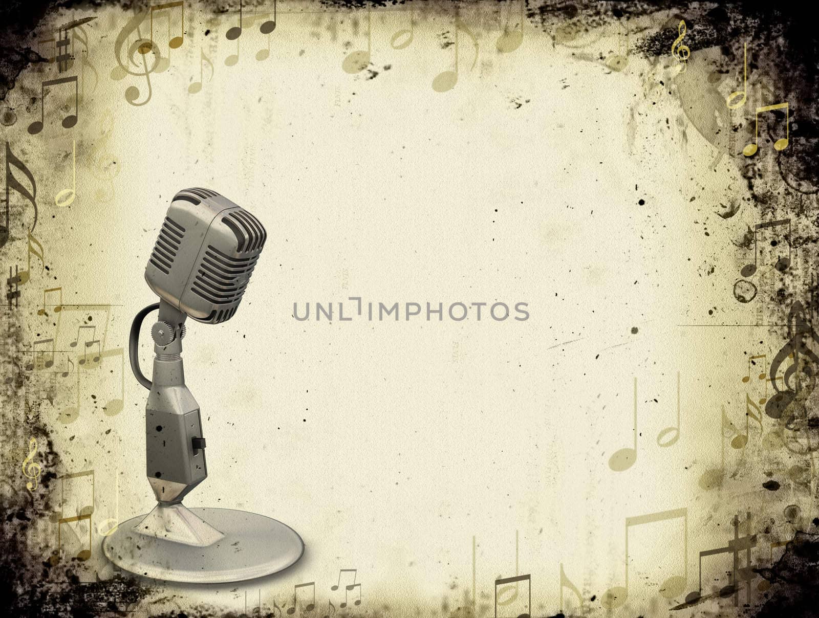 Retro microphone on grunge music background