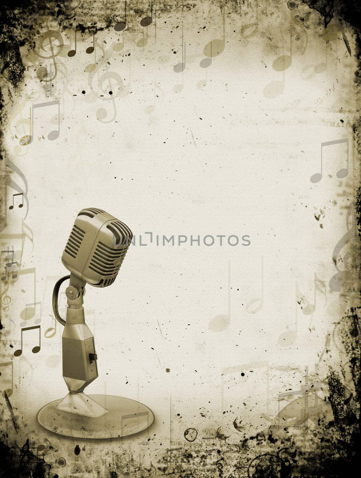 Retro microphone on grunge music background