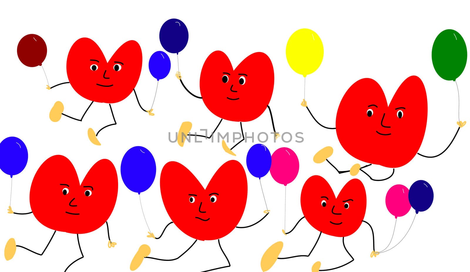 a lot of hearts with balls on white background