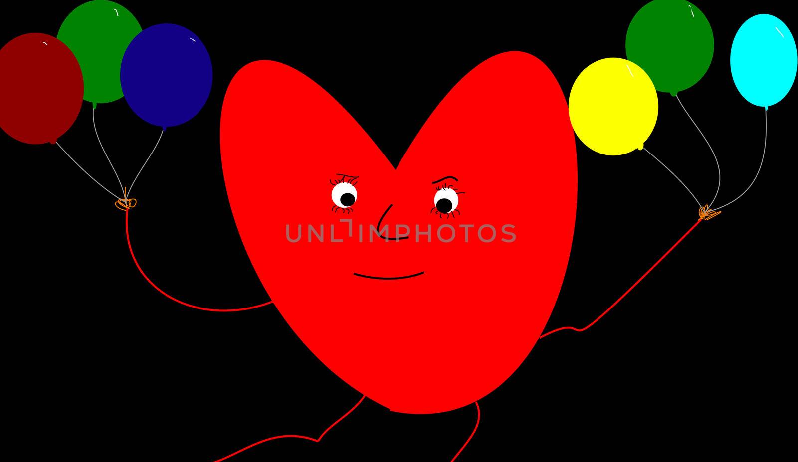 the heart with balls on black background