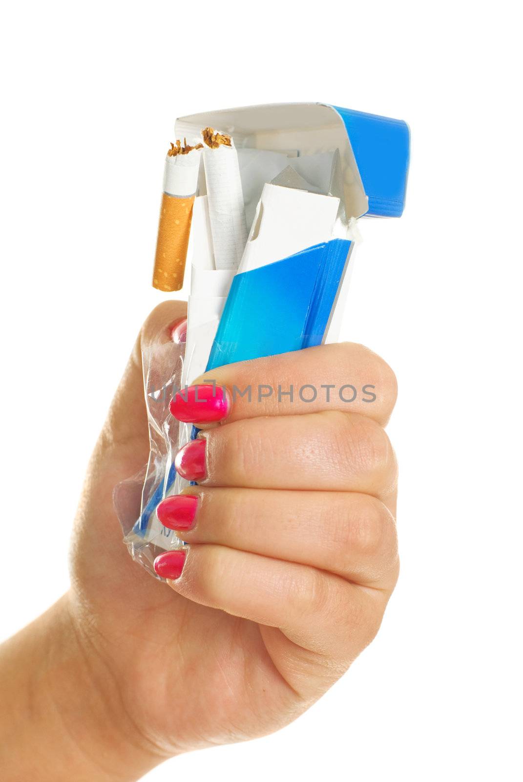 woman rumpling a pack of cigarettes  by lanak