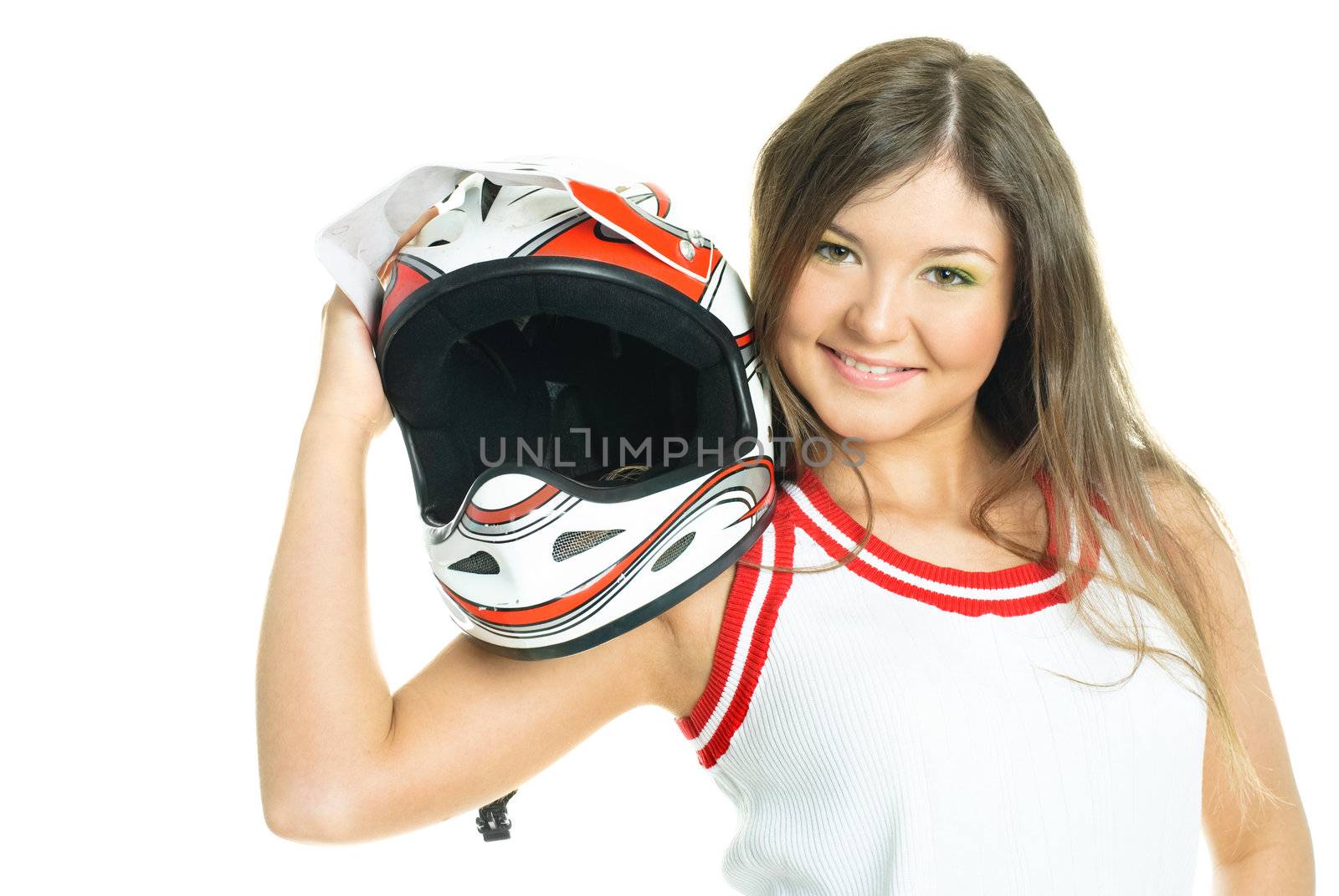 woman holding a motorcycle helmet by lanak