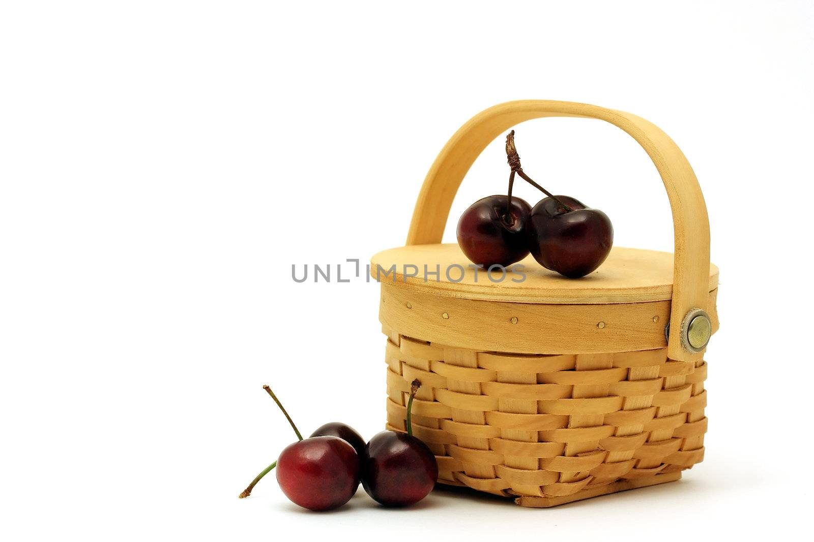 Basket full of cherries ready for picnic