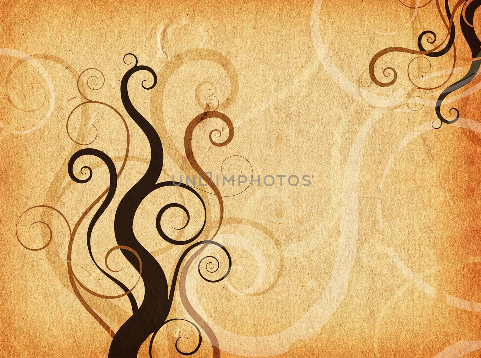 Swirls and curls on grunge style background