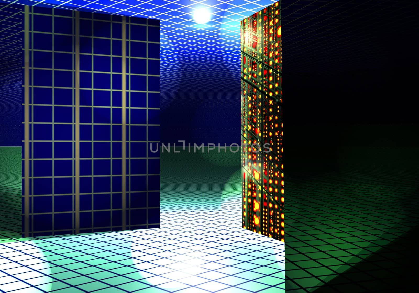 abstract image of the computer machine room