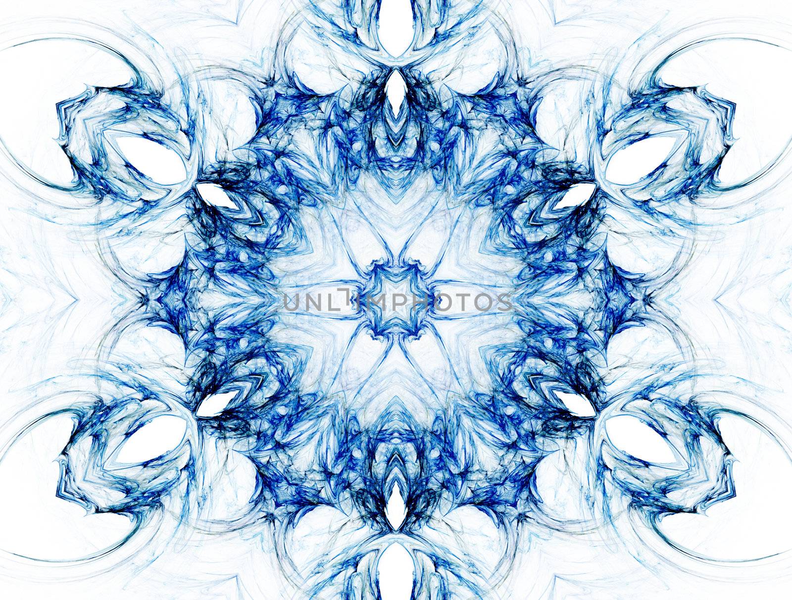 Kaleidoscopic image that resembles a mandala, chakra or abstract flower.