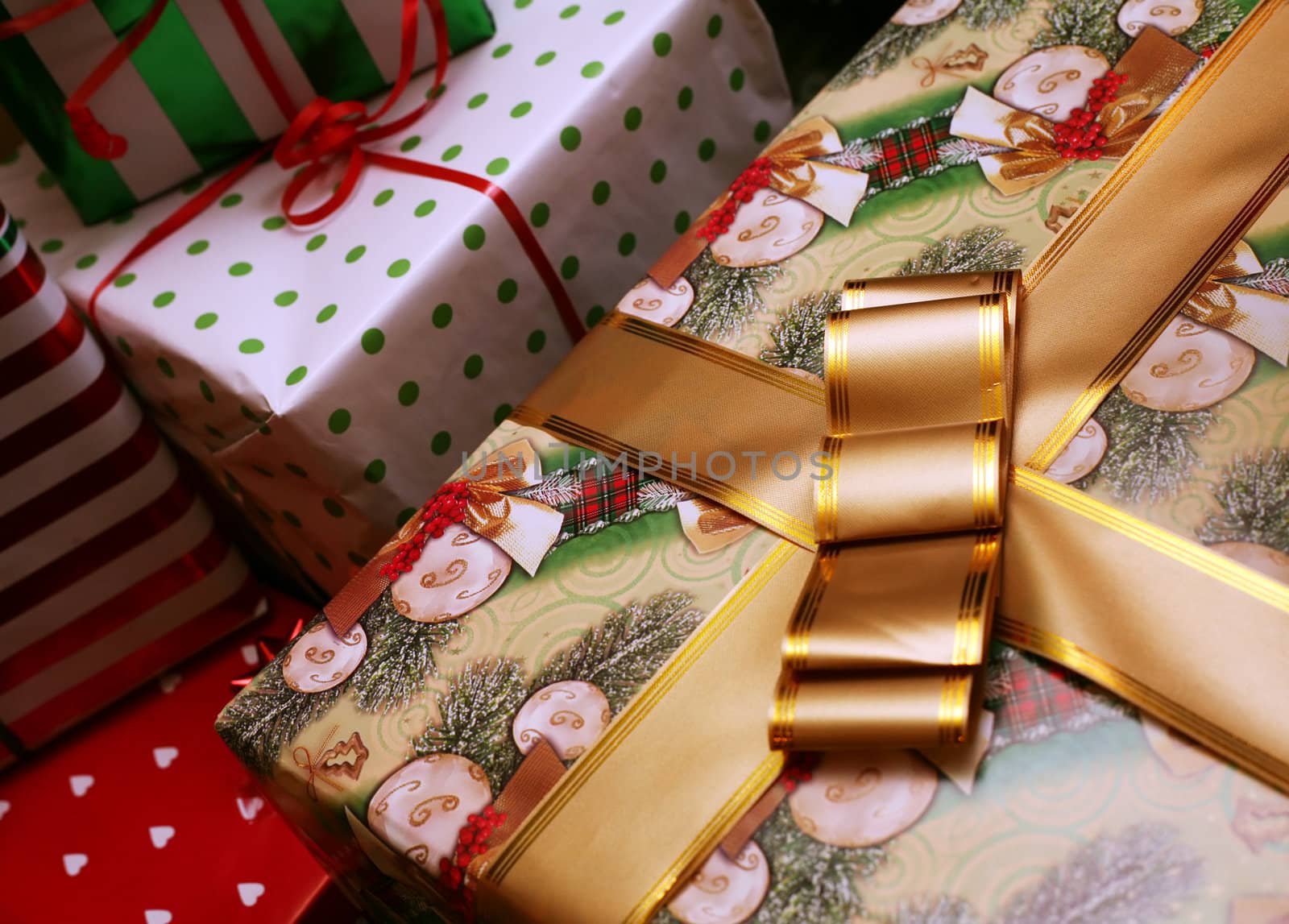 High angle view of a Christmas present