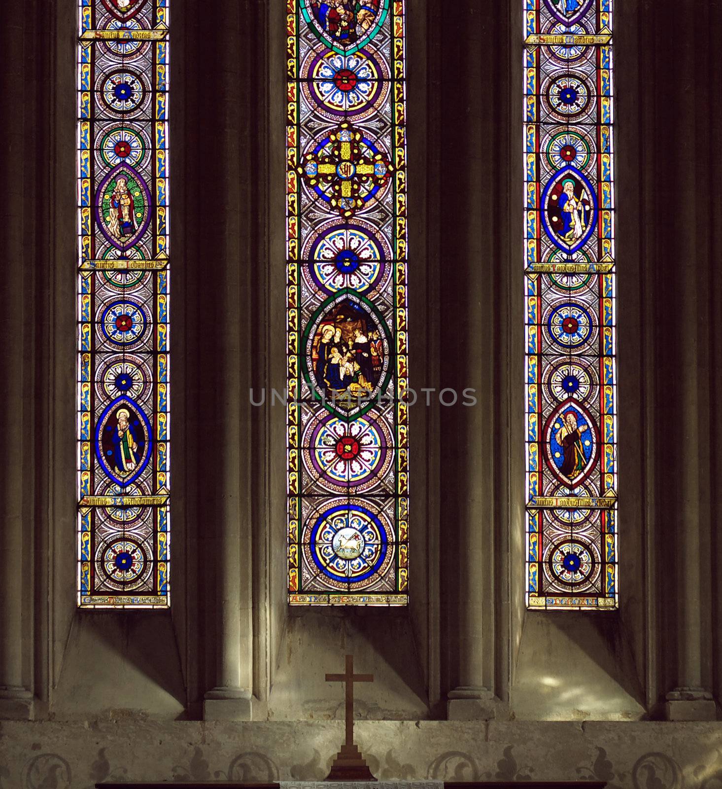 Main Window and Altar in Chetwode Parish Church (former Abbey) in Buckinghamshire, England