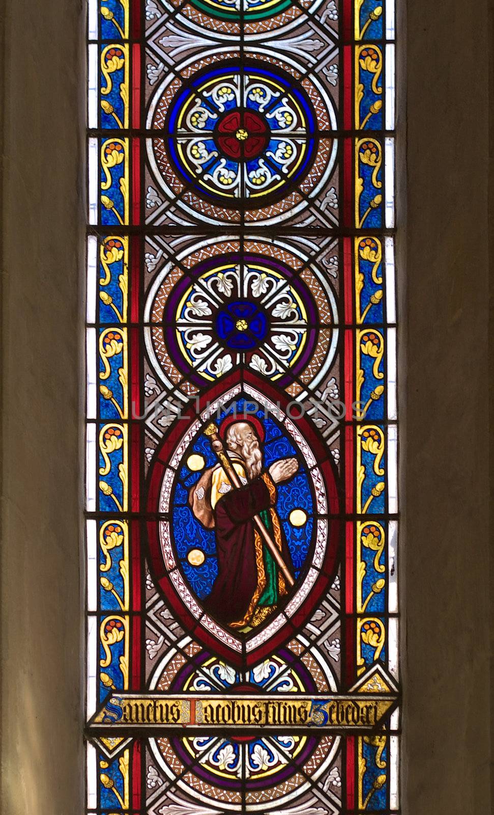  Window picturing Saint James the Greater in Chetwode Parish Church (former Abbey) in Buckinghamshire, England