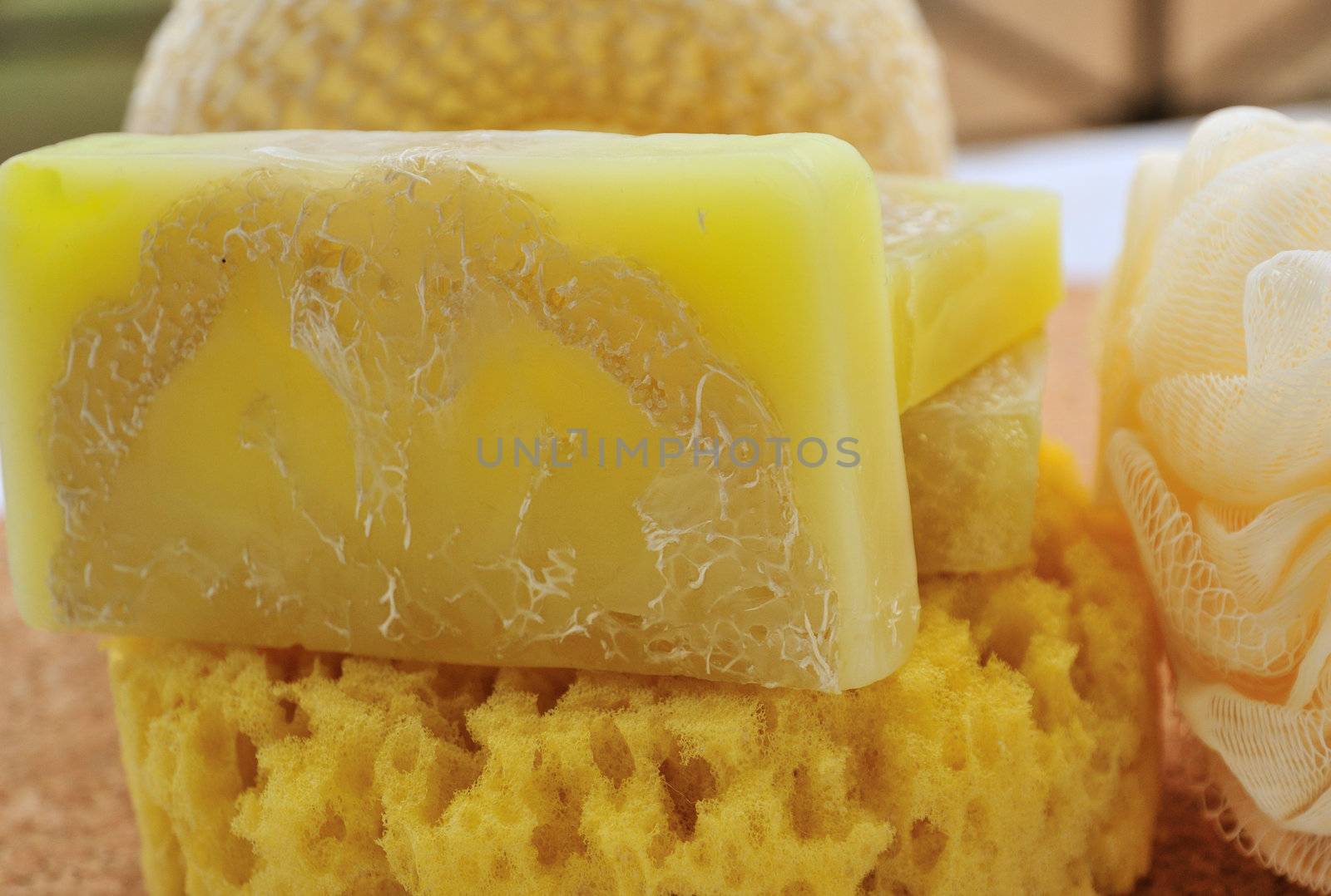 Yellow hand-made soap is made from natural components