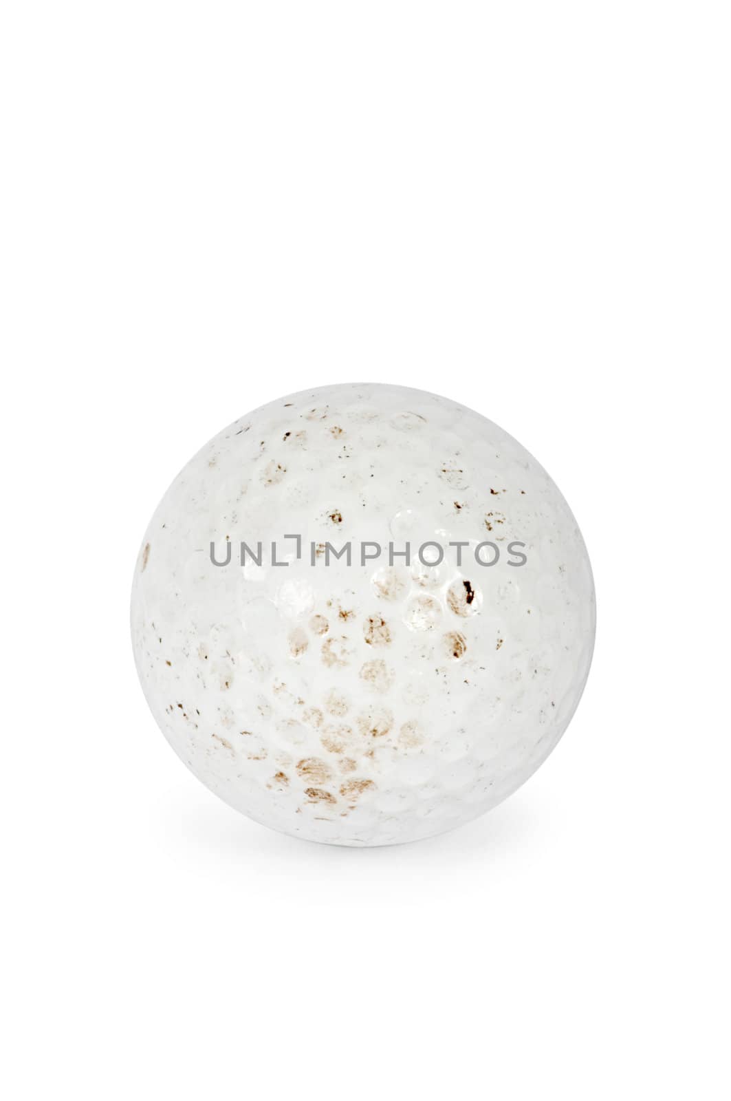 Dirty ball for a golf on a white background