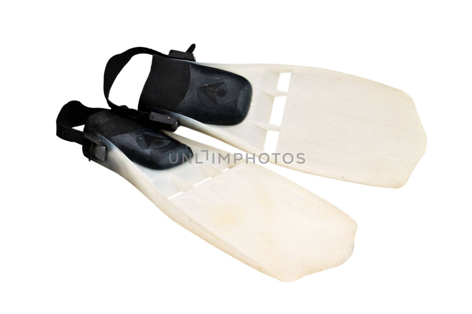 Diving flippers isolated on white with clipping path included.
