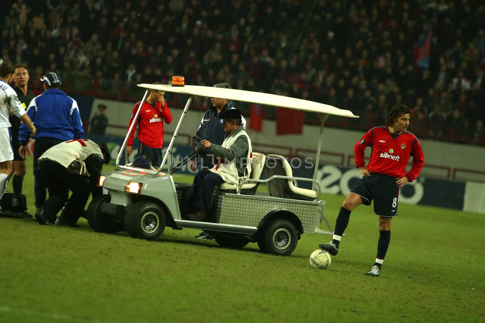 The football player has received a trauma. Football match CSKA-FRANCE in Moscow