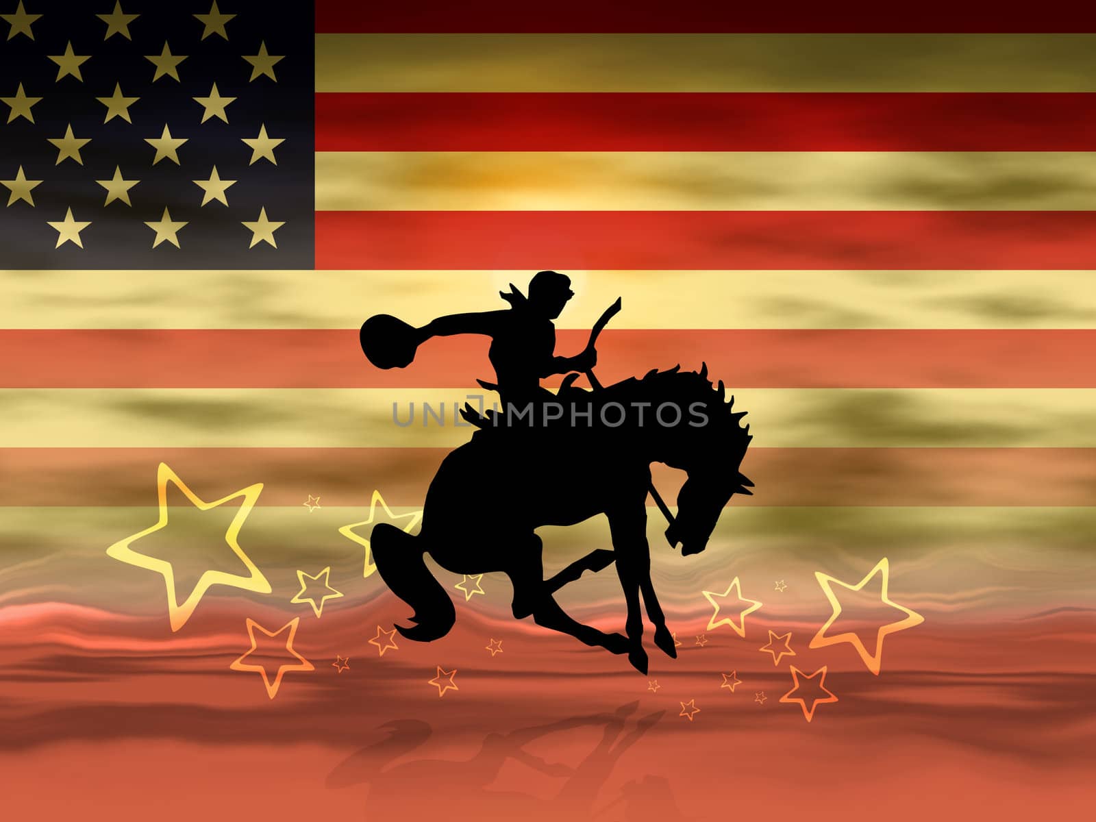 Cowboy riding his horse - American flag in background