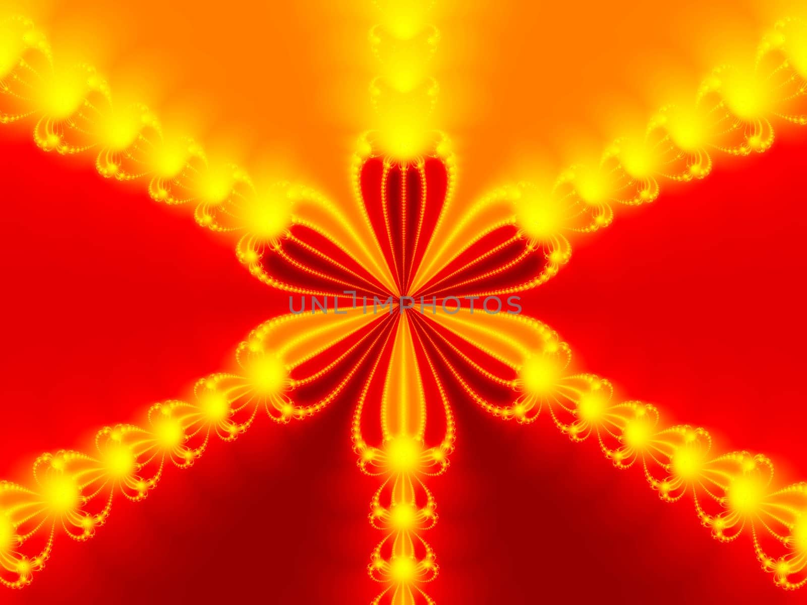 Orange and yellow flowery fractal ornament. 
