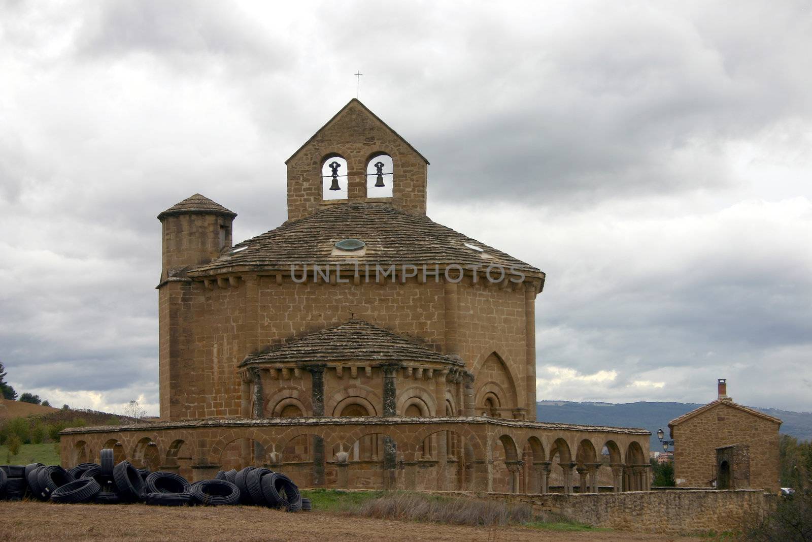 The romanic chapel of Santa Maria de Eunate, Spain built by the Templars, on the camino de Santiago