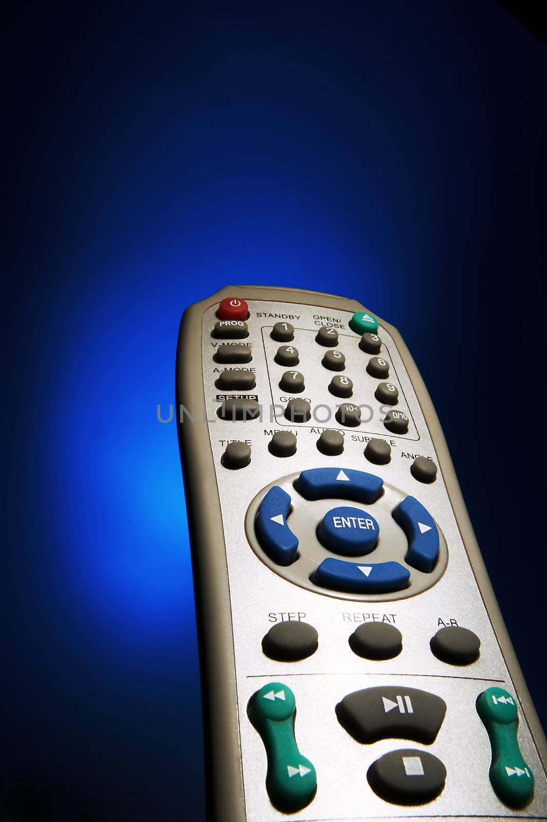 The remote-control on a dark blue background