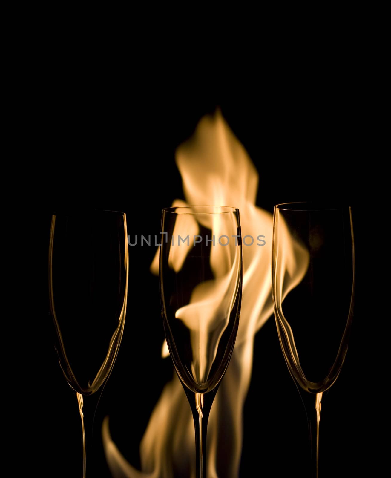 Three Crystal glasses and fire by Arsen