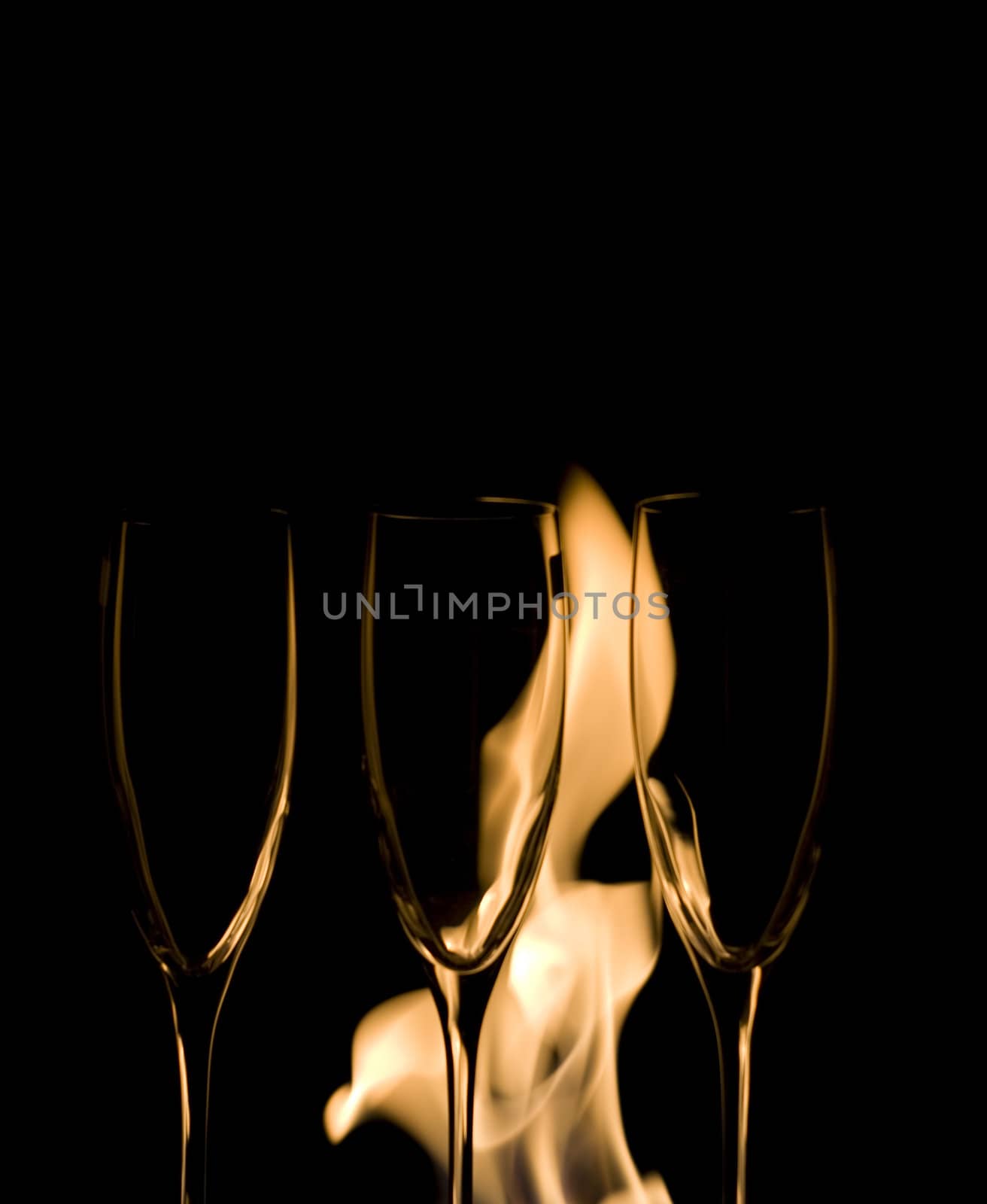 Three Crystal glasses and fire by Arsen