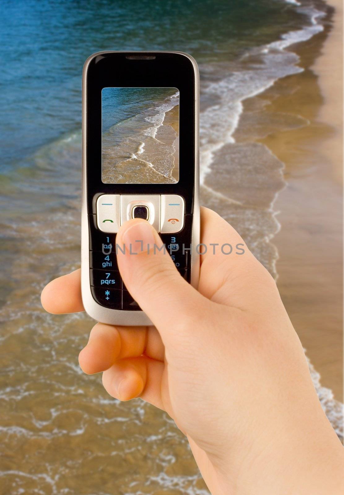 a technology cellular phone holding in a human hand
