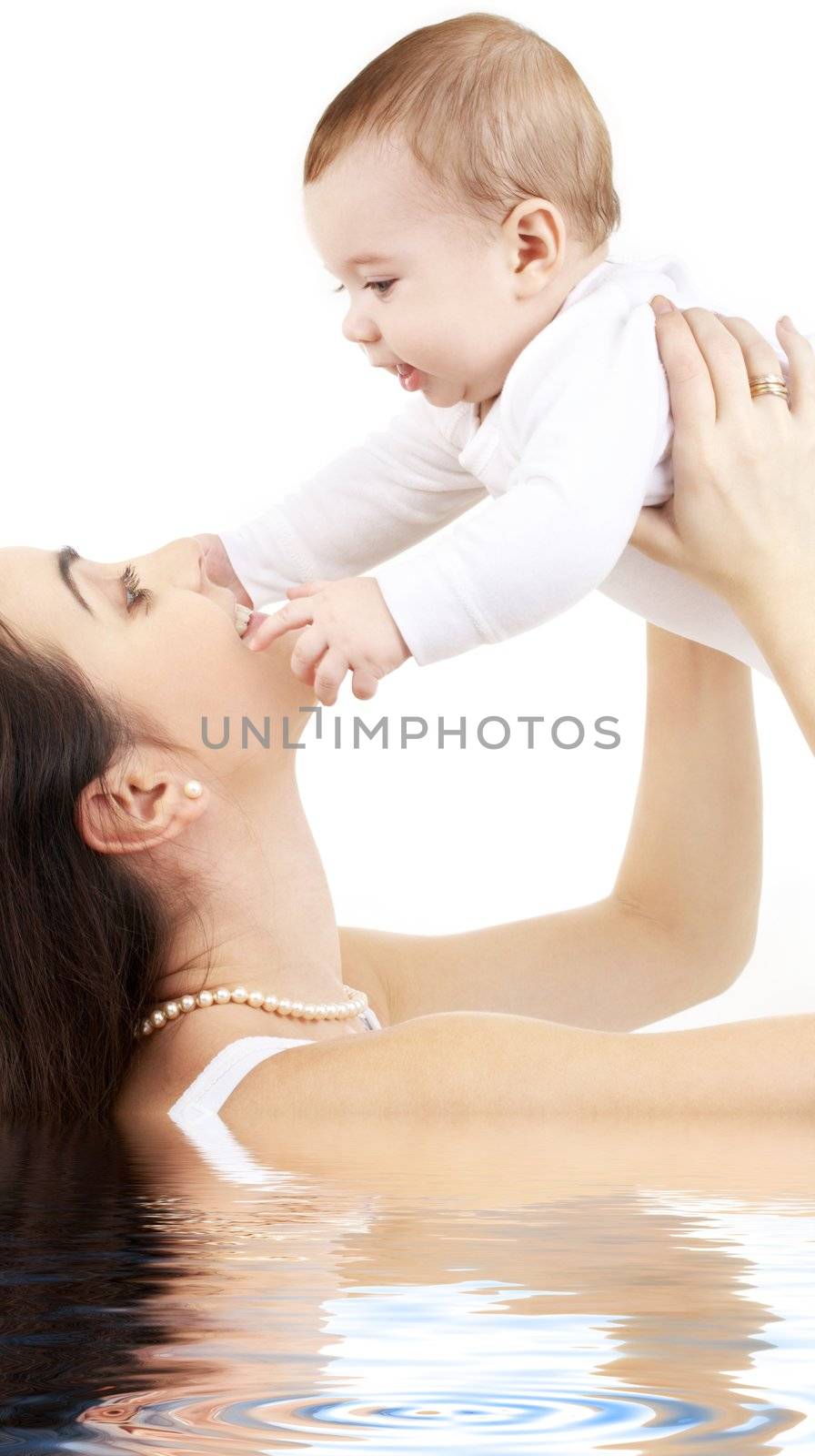 picture of happy mother with baby in water