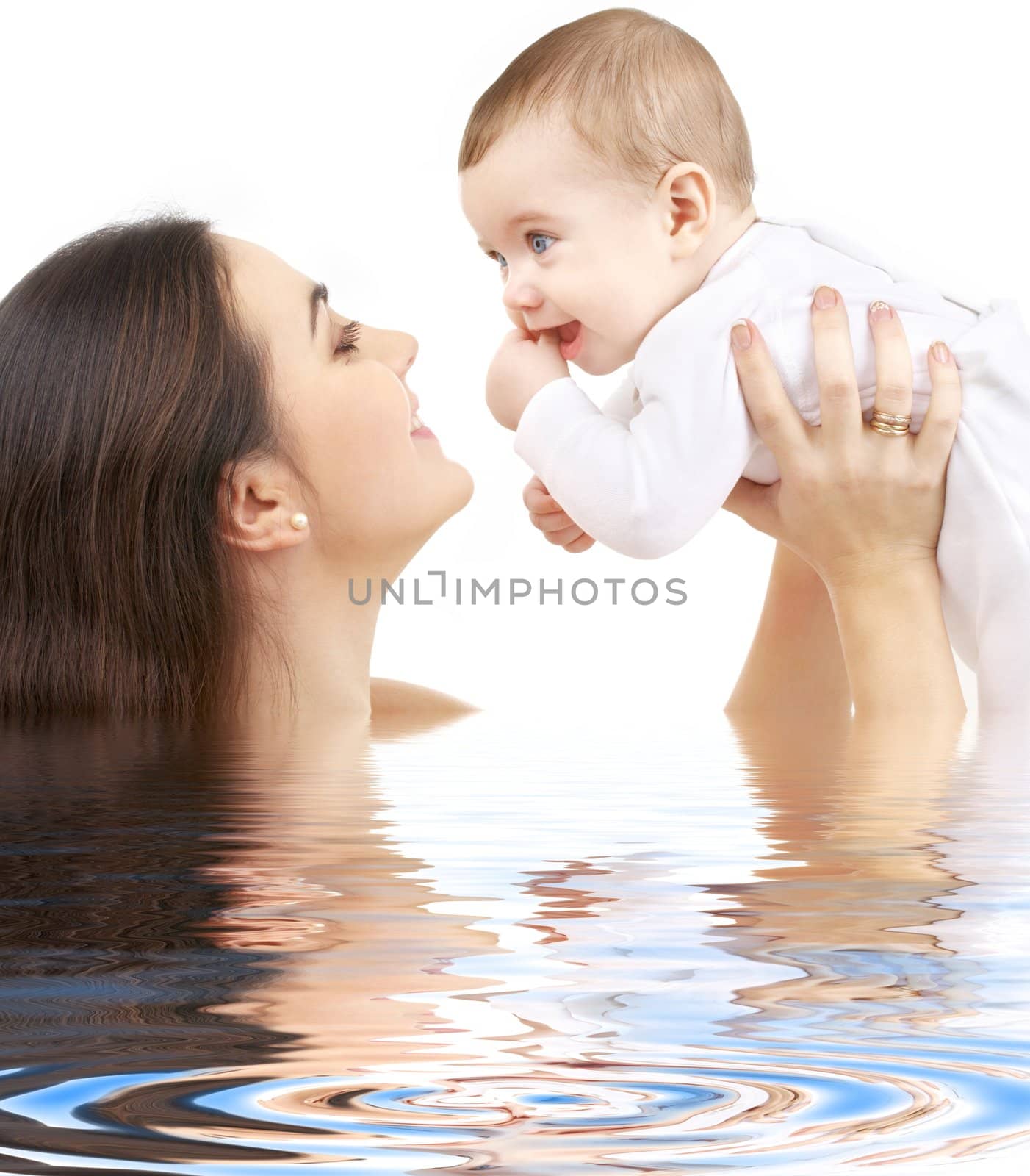 happy mother with baby boy in water #2 by dolgachov