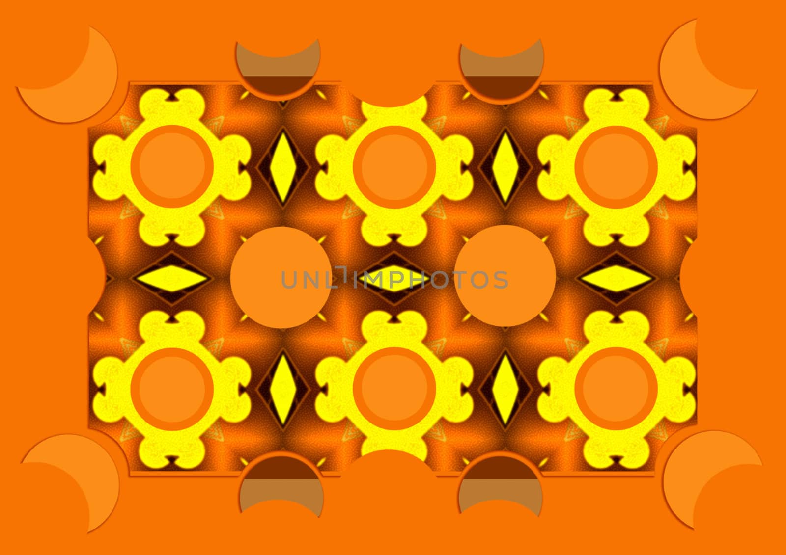 creative image of the bright orange background with abstract yellow sunflower