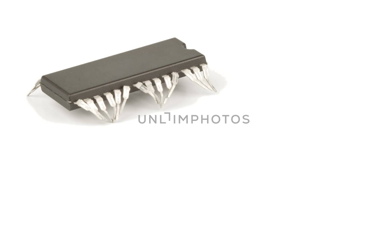 technology isolated computer electronic chip on white background with its pins as legs of a live worm