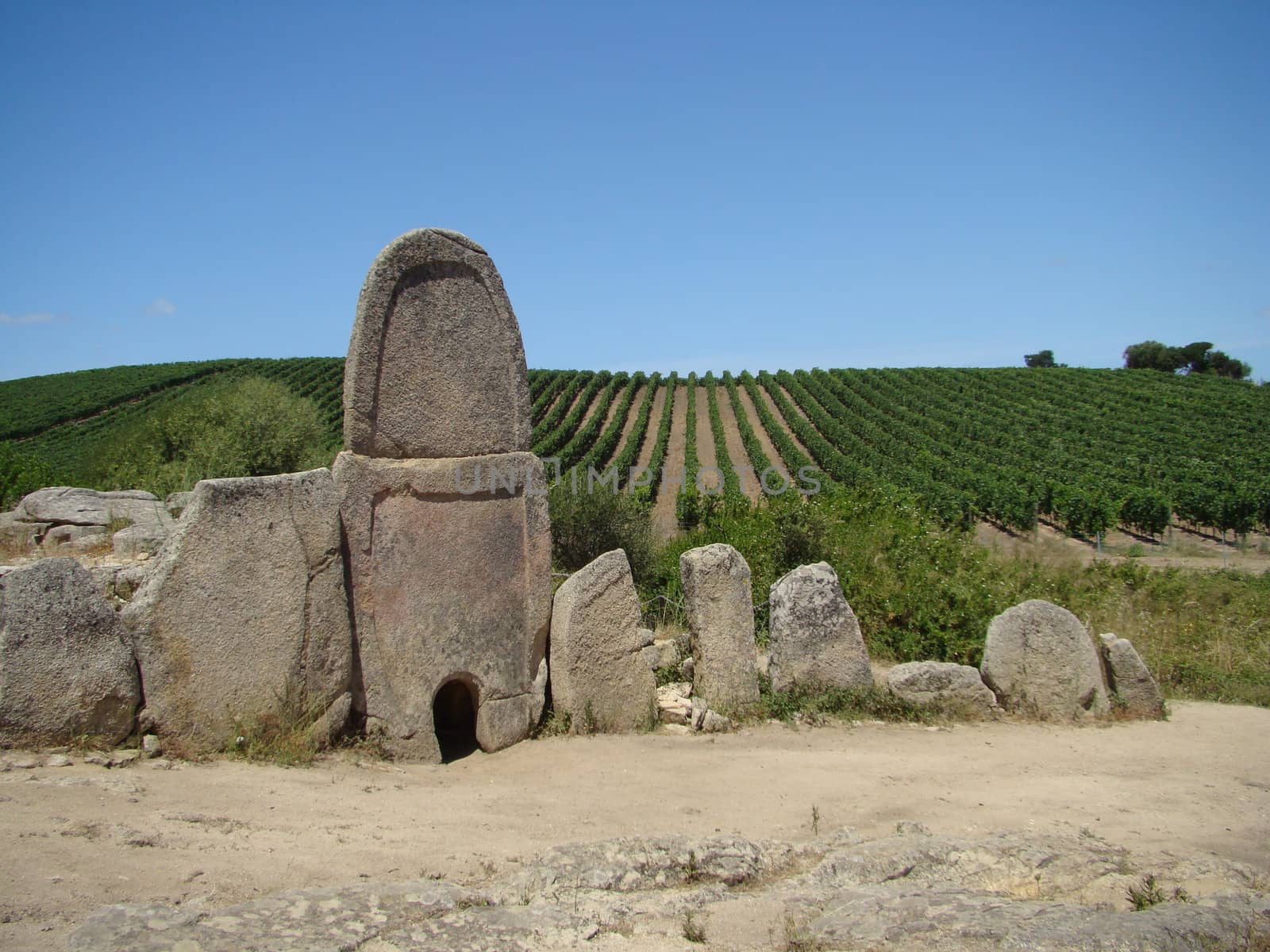 tomba dei giganti  (gigant's grave) Coddu Vecchiu, prehistoric grave, Sardinia, Italy