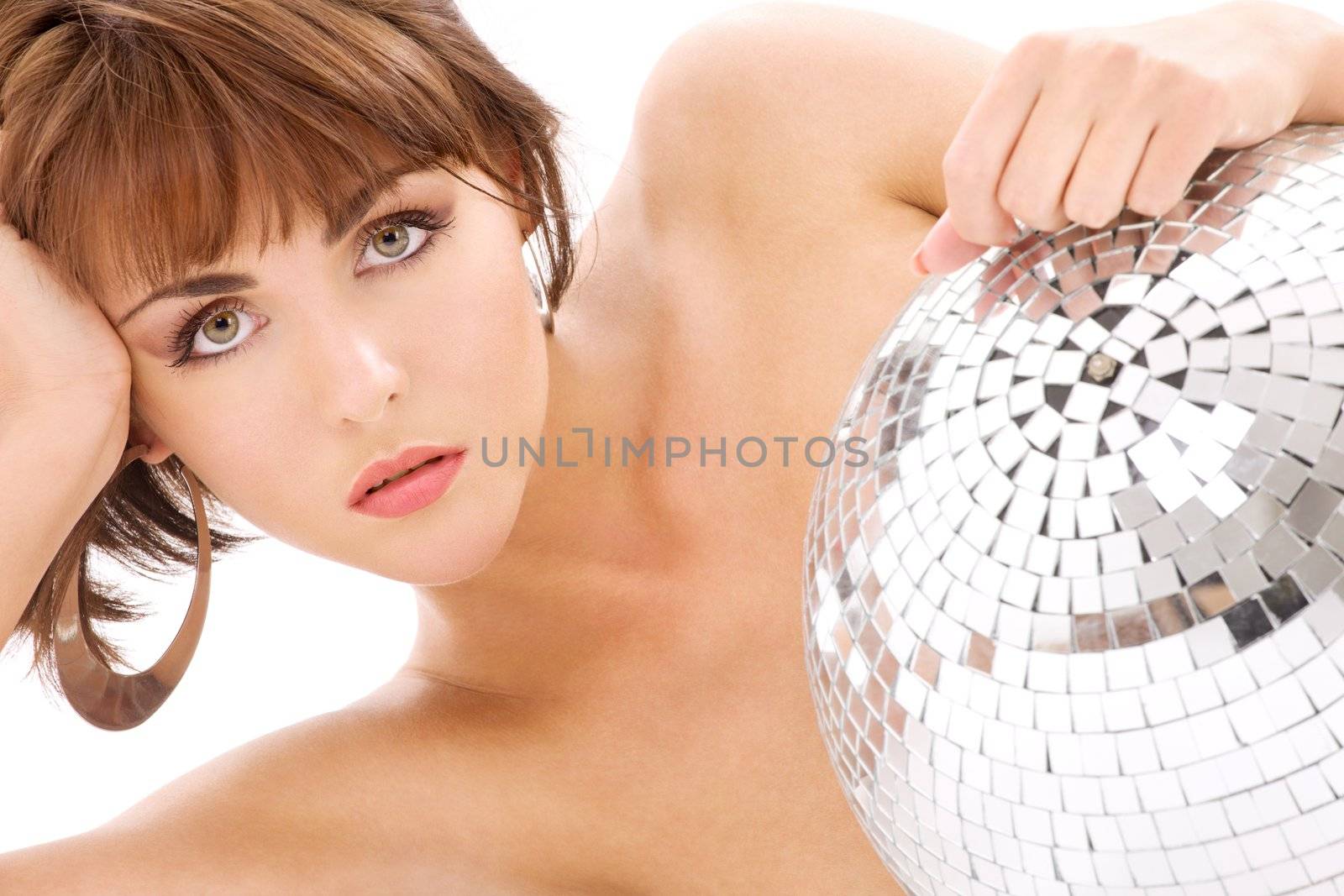 picture of laying beautiful lady with glitterball
