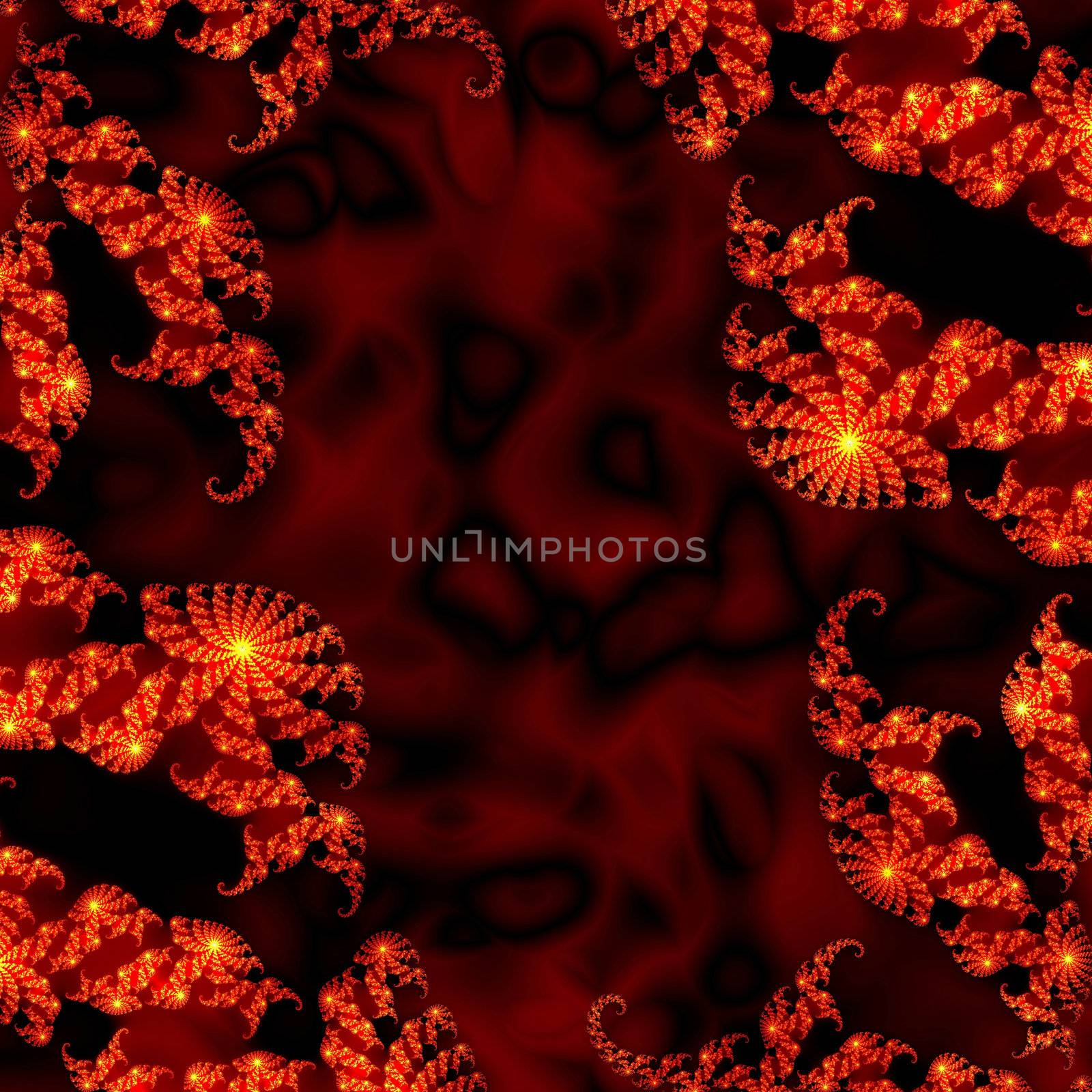 Abstract fire with julia fractal as frame and dark flames in the background.