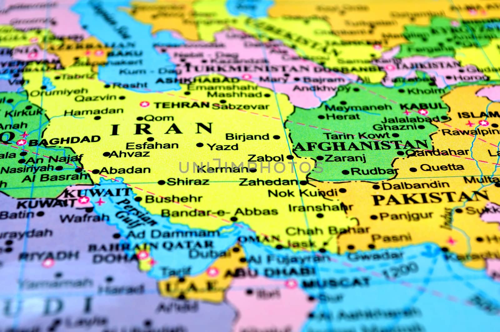 War zone. Map of Iran and Afghanistan.