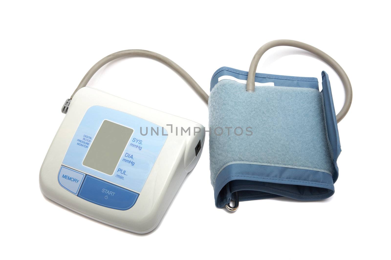 digital blood pressure monitor on a white background