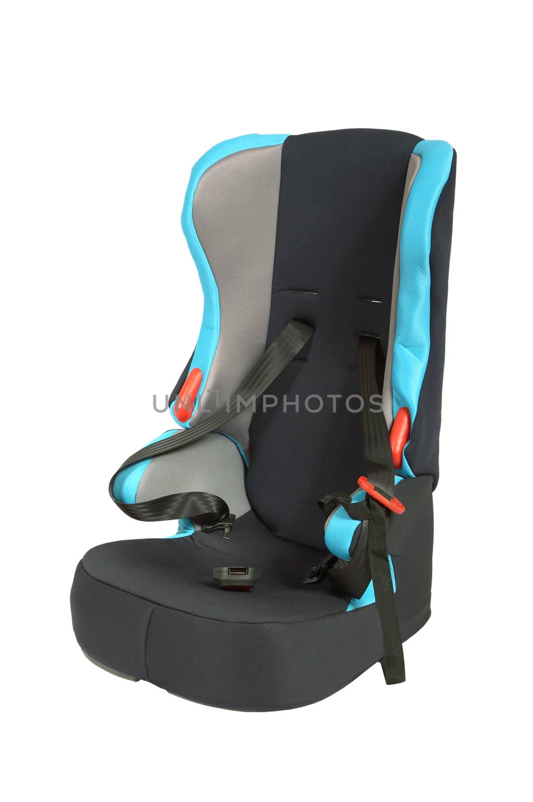 Children's armchair for the car on a white background