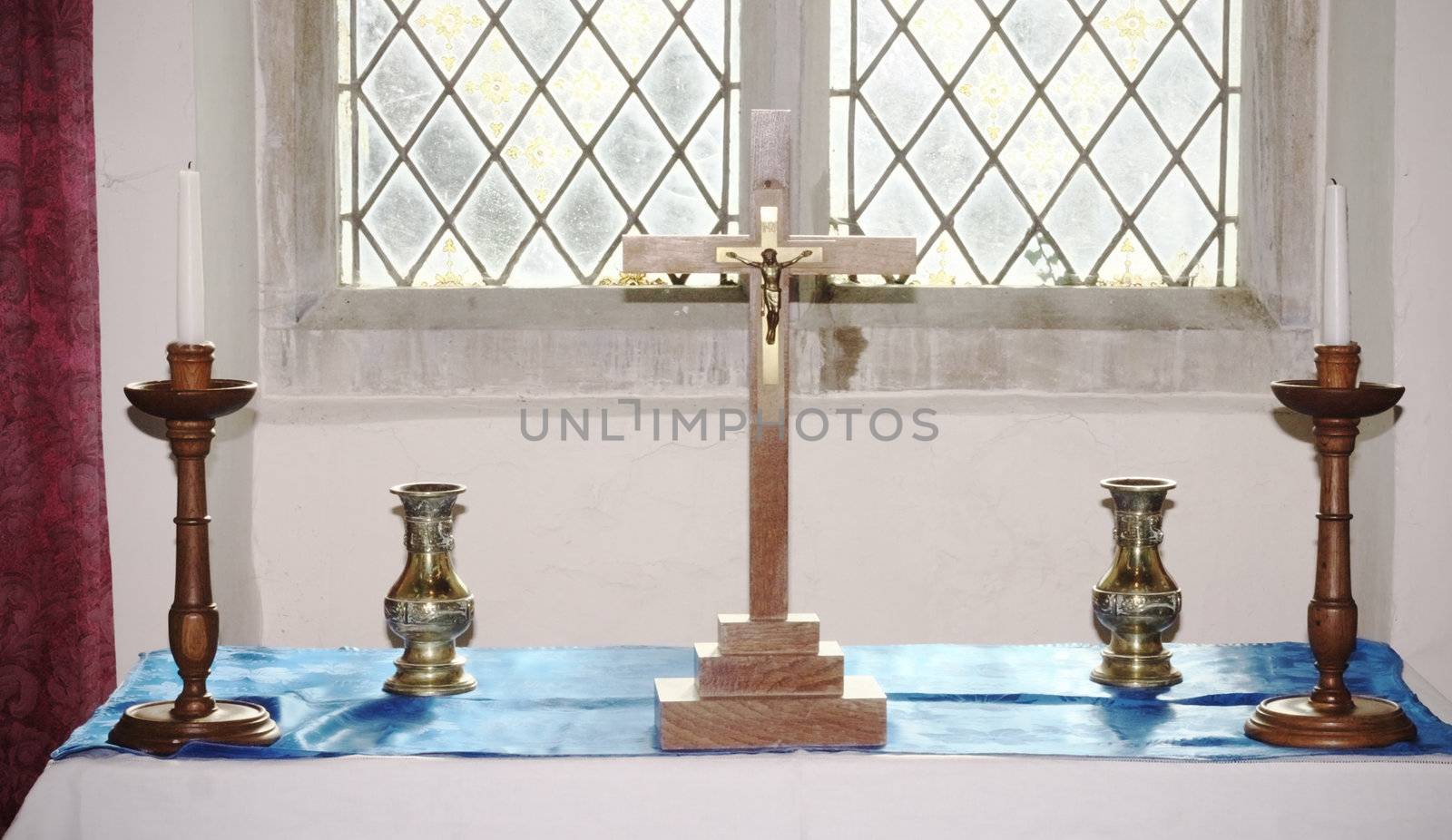 Lent Altar (no flowers) in English country church Godington, Oxfordshire