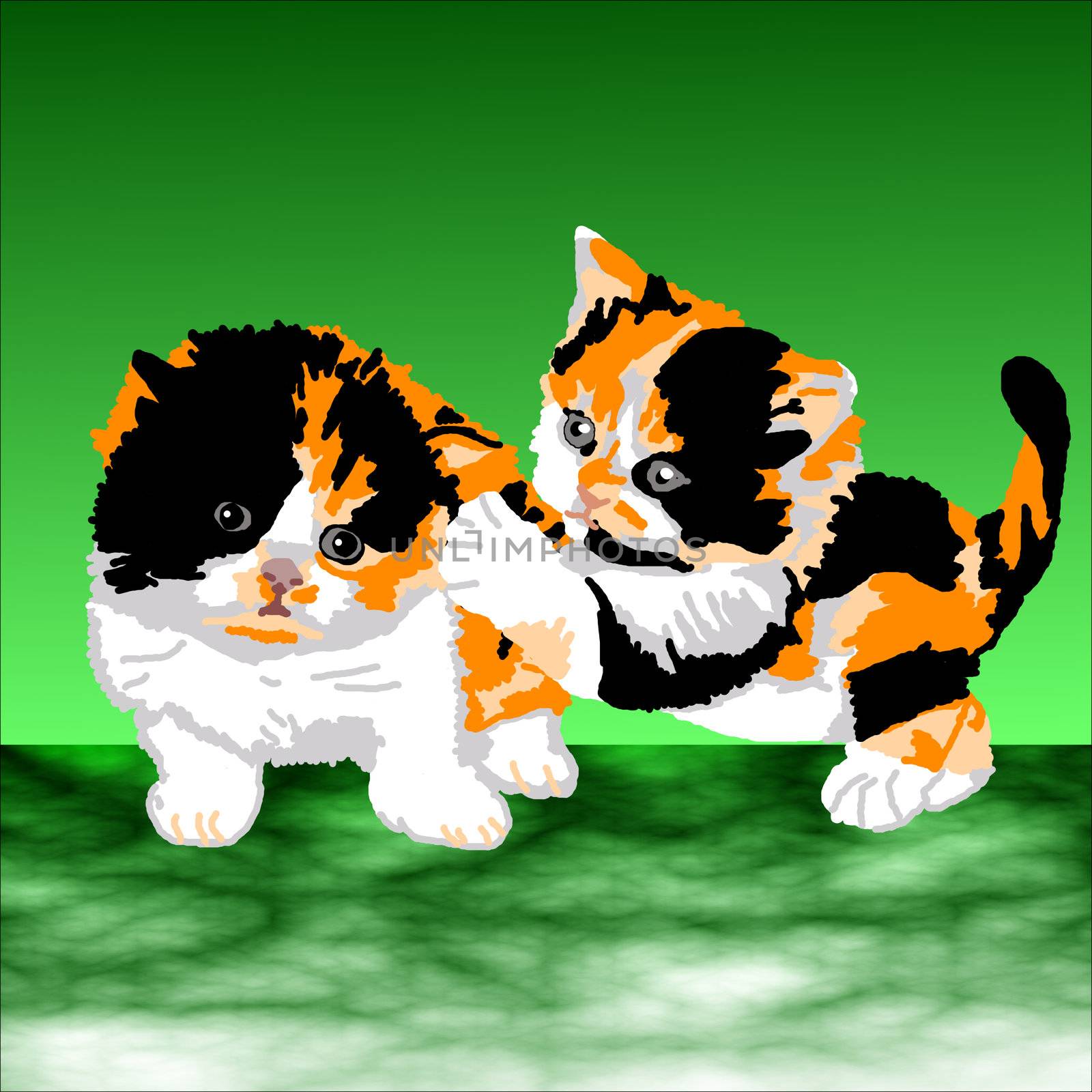 Two Persian Calico Kittens Playing by karensuki