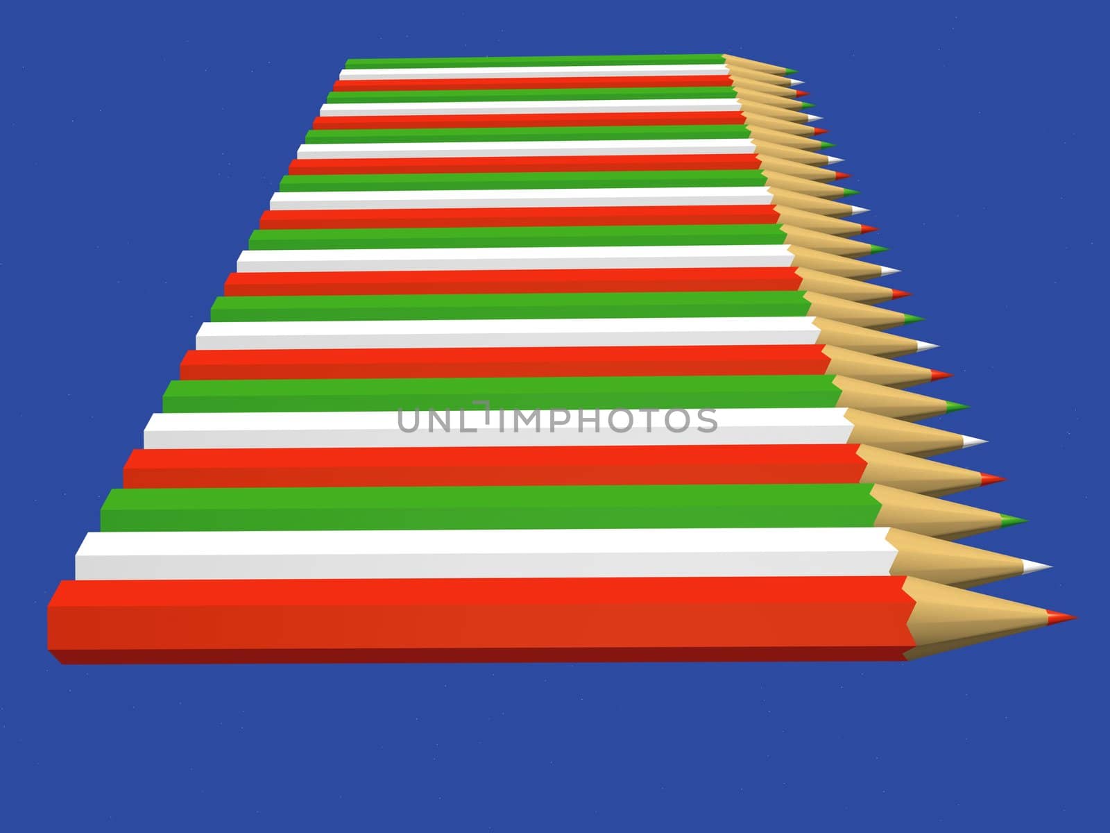 Row of pencils red, white and green on a starry sky