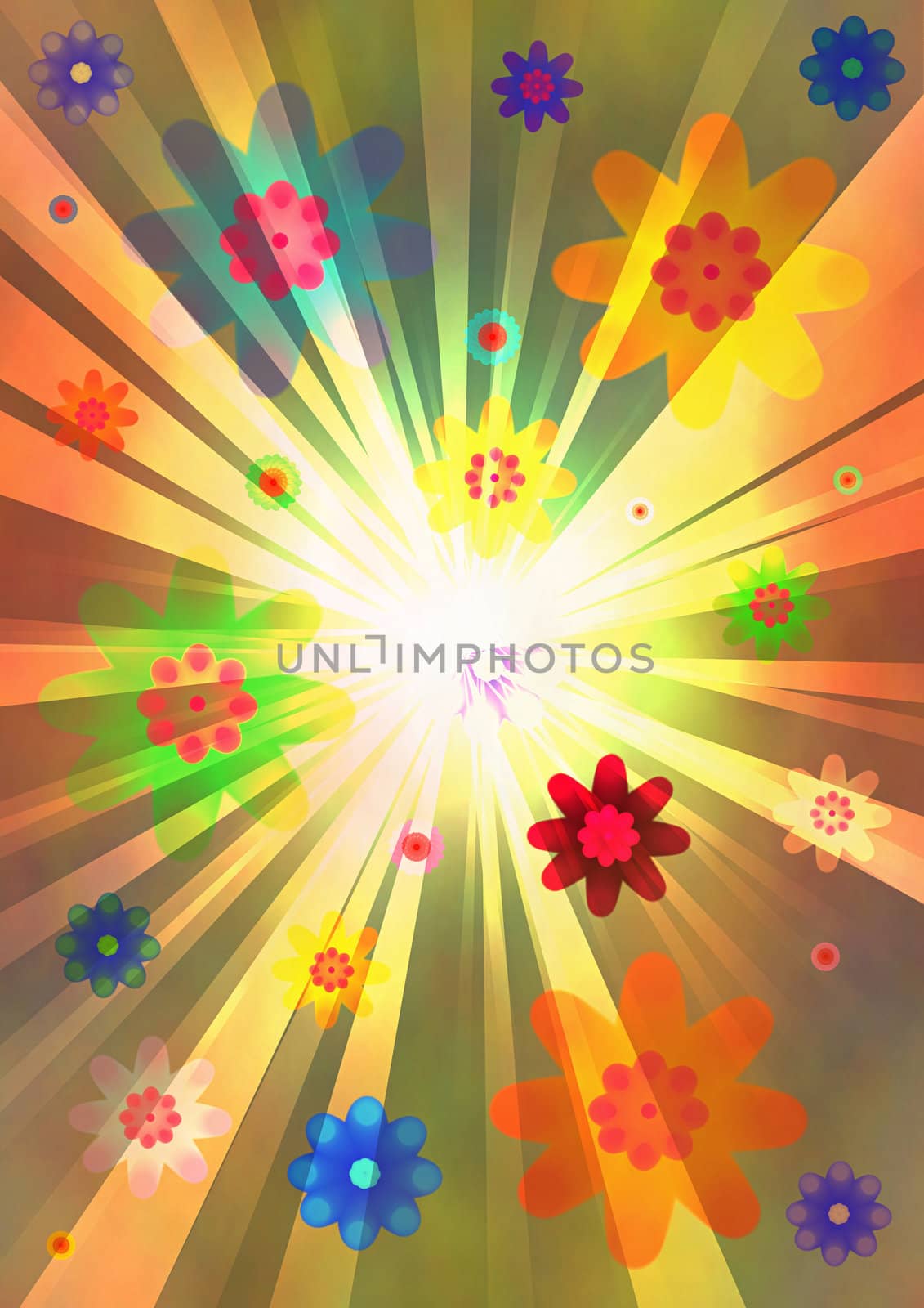 abstract creative symbolic image fantastic flowers, the rays of light