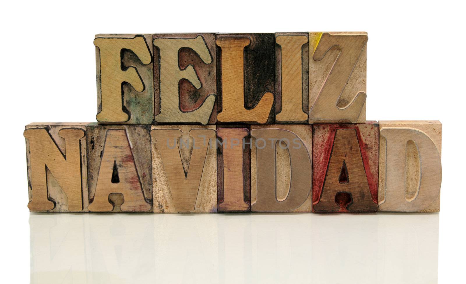 feliz navidad in letterpress wood type by nebari