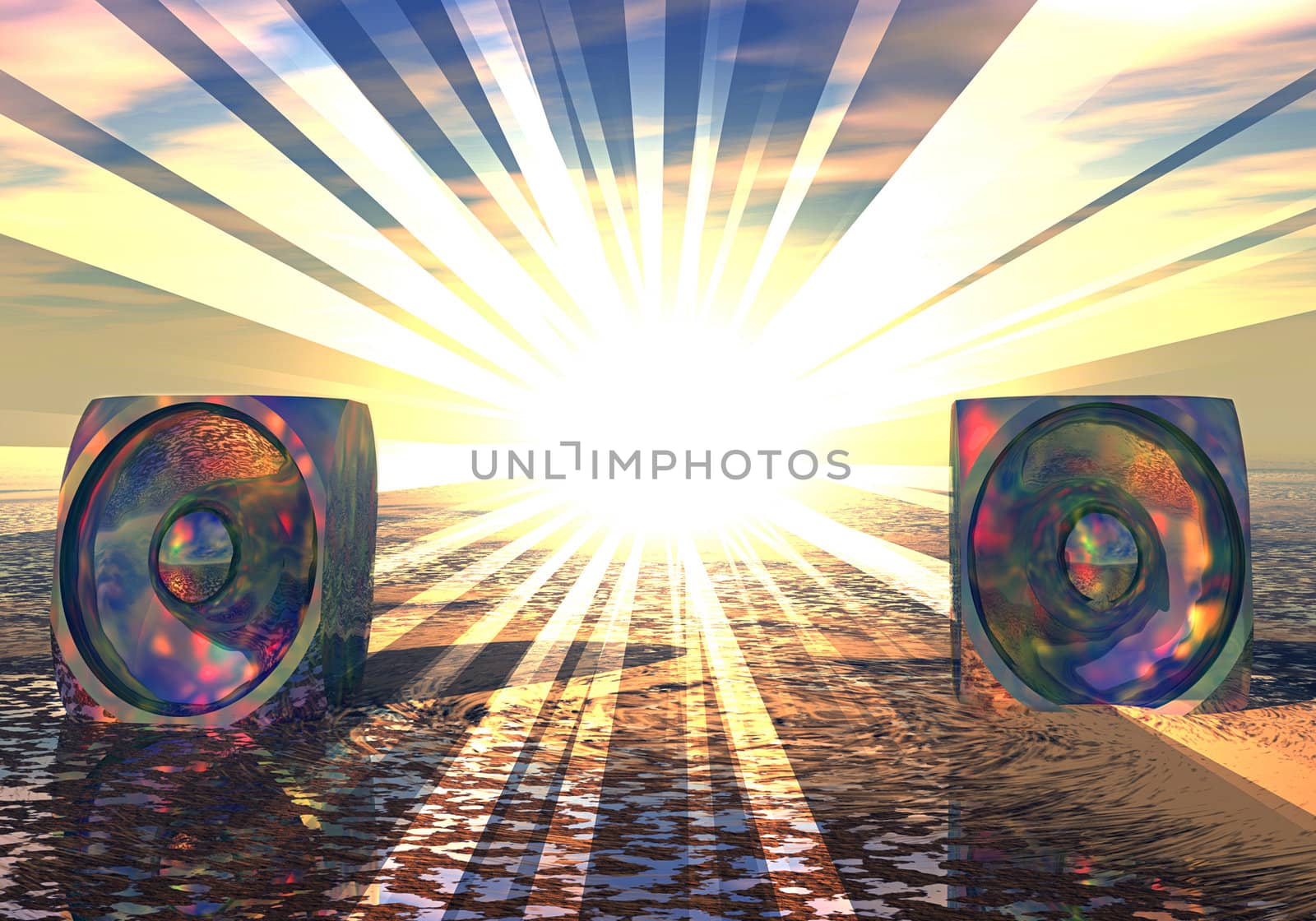 abstract symbolic image of a creative musical columns in the sun 