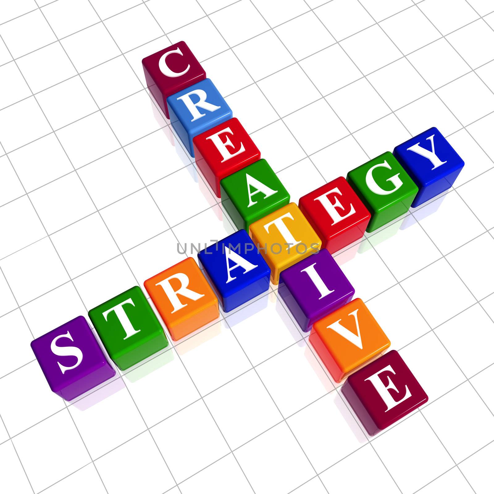 3d colour cubes with white letters like crossword with text - creative strategy