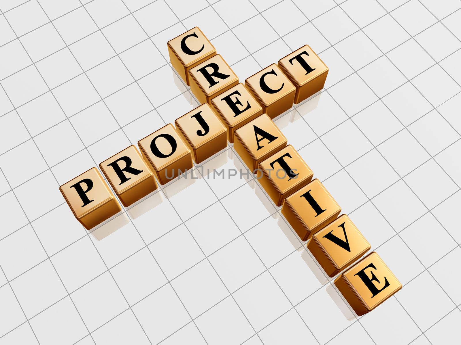 3d golden cubes with black letters like crossword with text - creative project