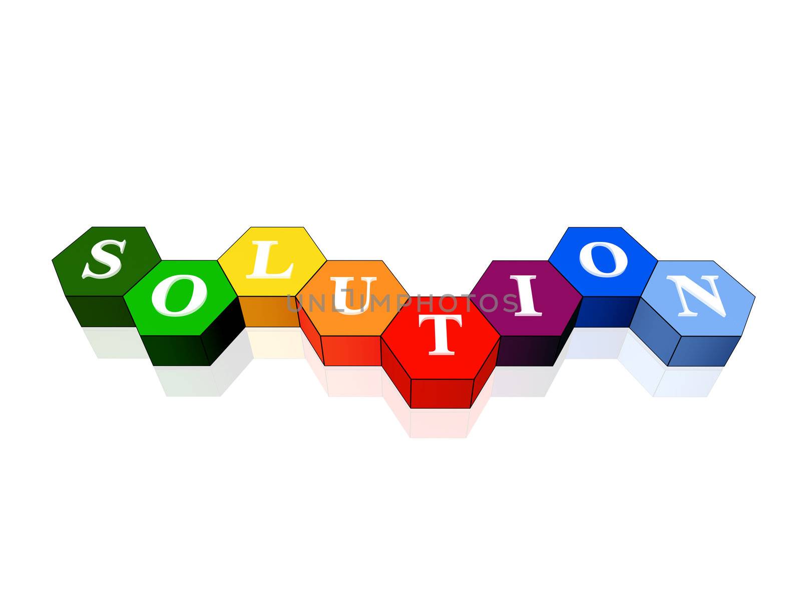 3d colour cubes hexahedrons with white letters - solution, word, text