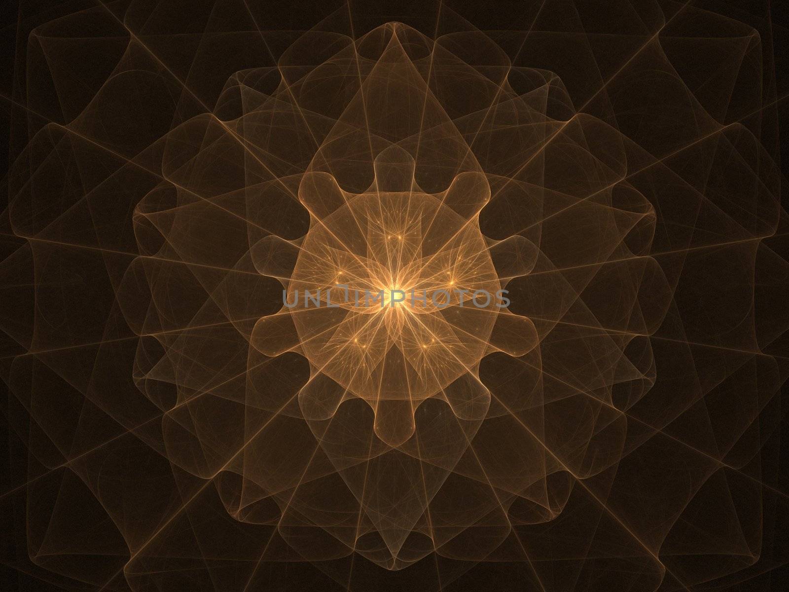 high resolution flame fractal forming a mandala that resembles a golden sphere or mandala