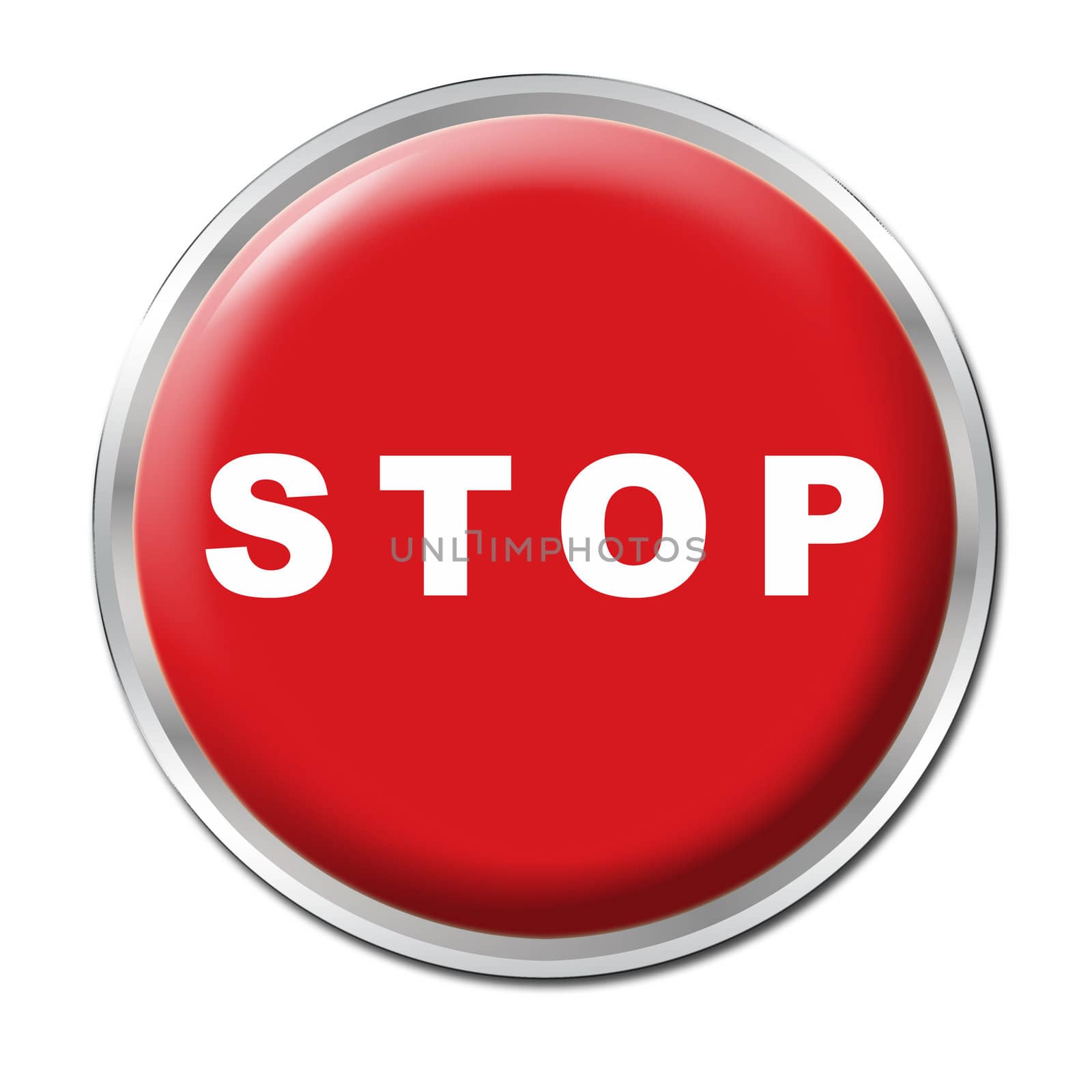 Red round button with the word STOP