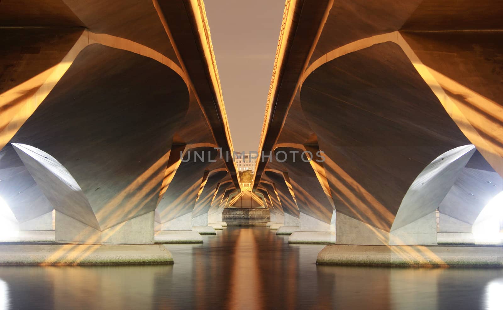 Image under a modern bridge taken from a futuristic angle