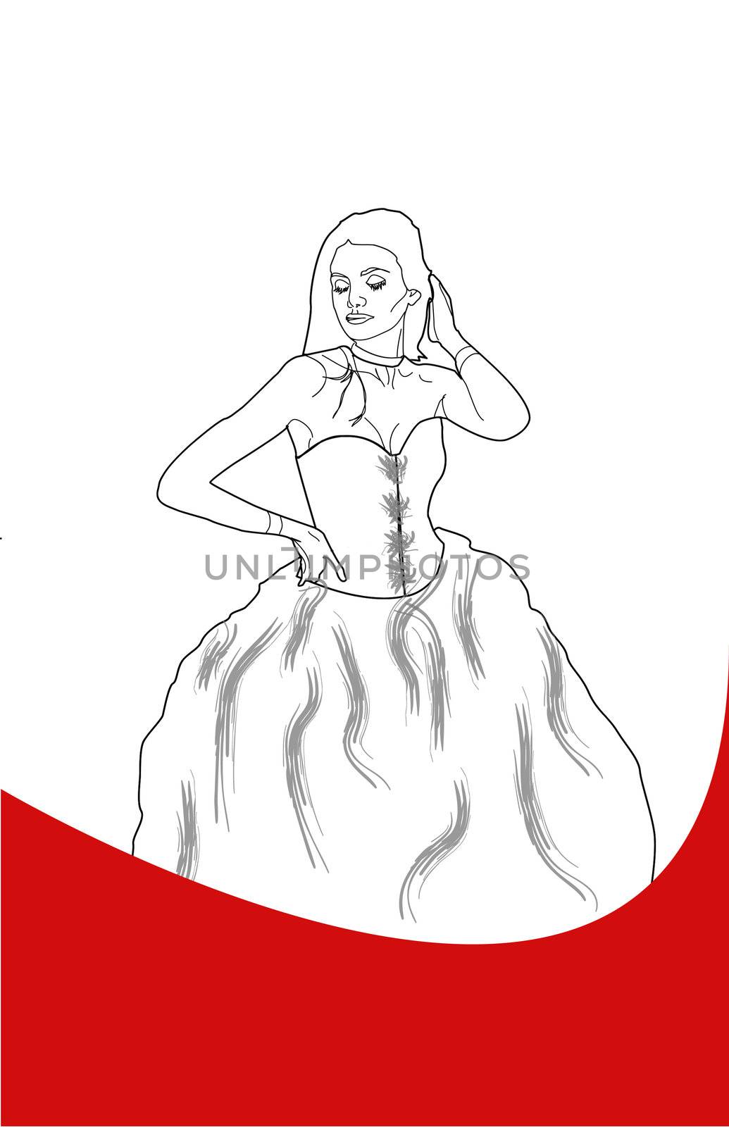 Color her in, with any color skintone, any color hair, any color dress, etc - looks like a prom gown.