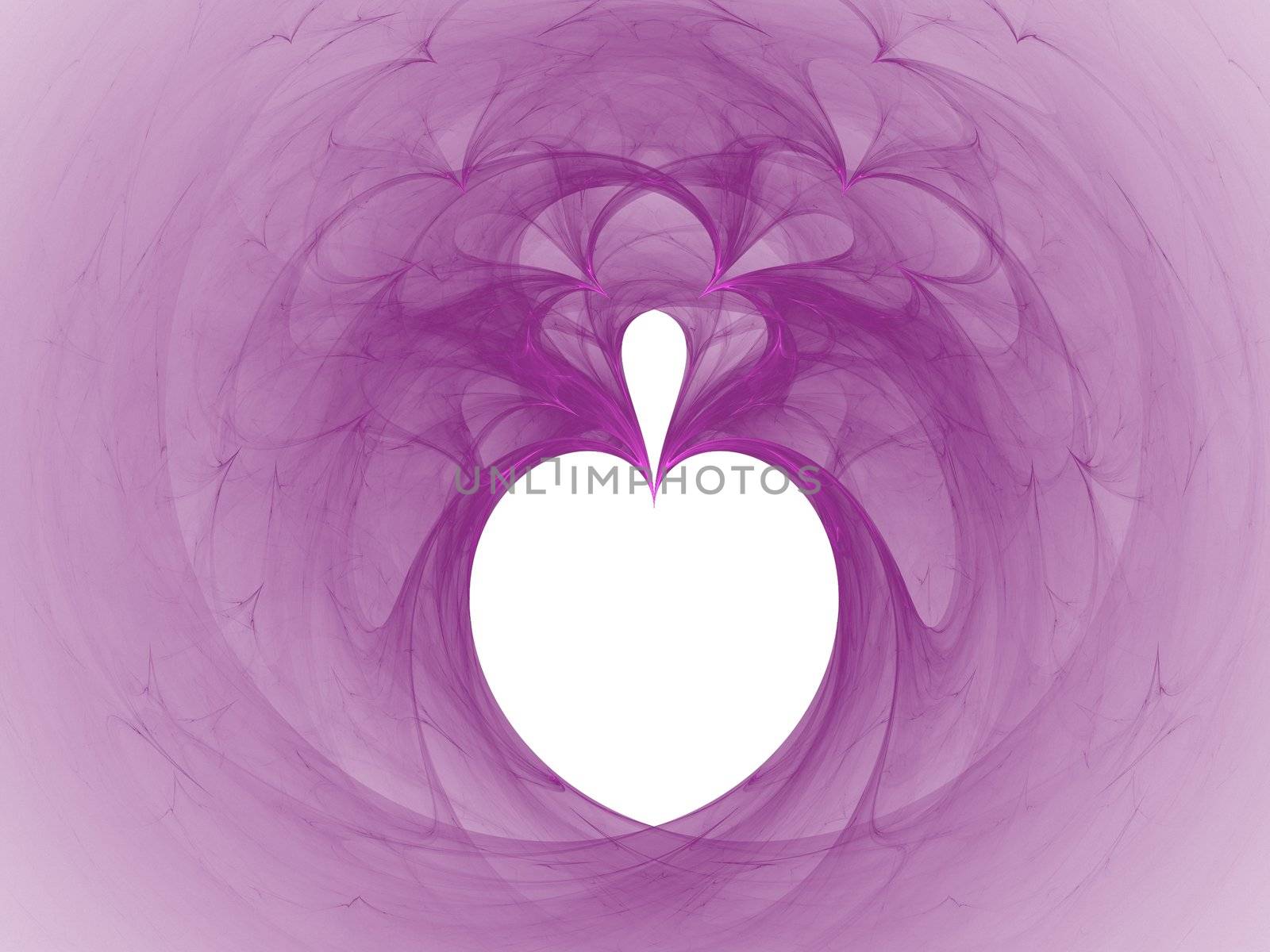 high res flame fractal forming a heart with center drop in hollyhock color