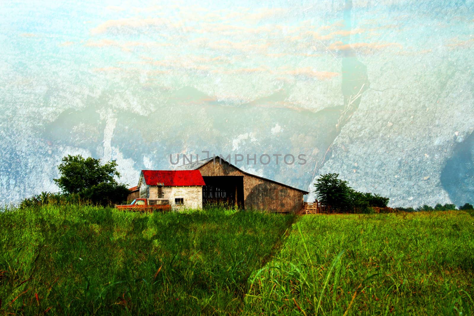 Old looking barn with textures and grunge look.
