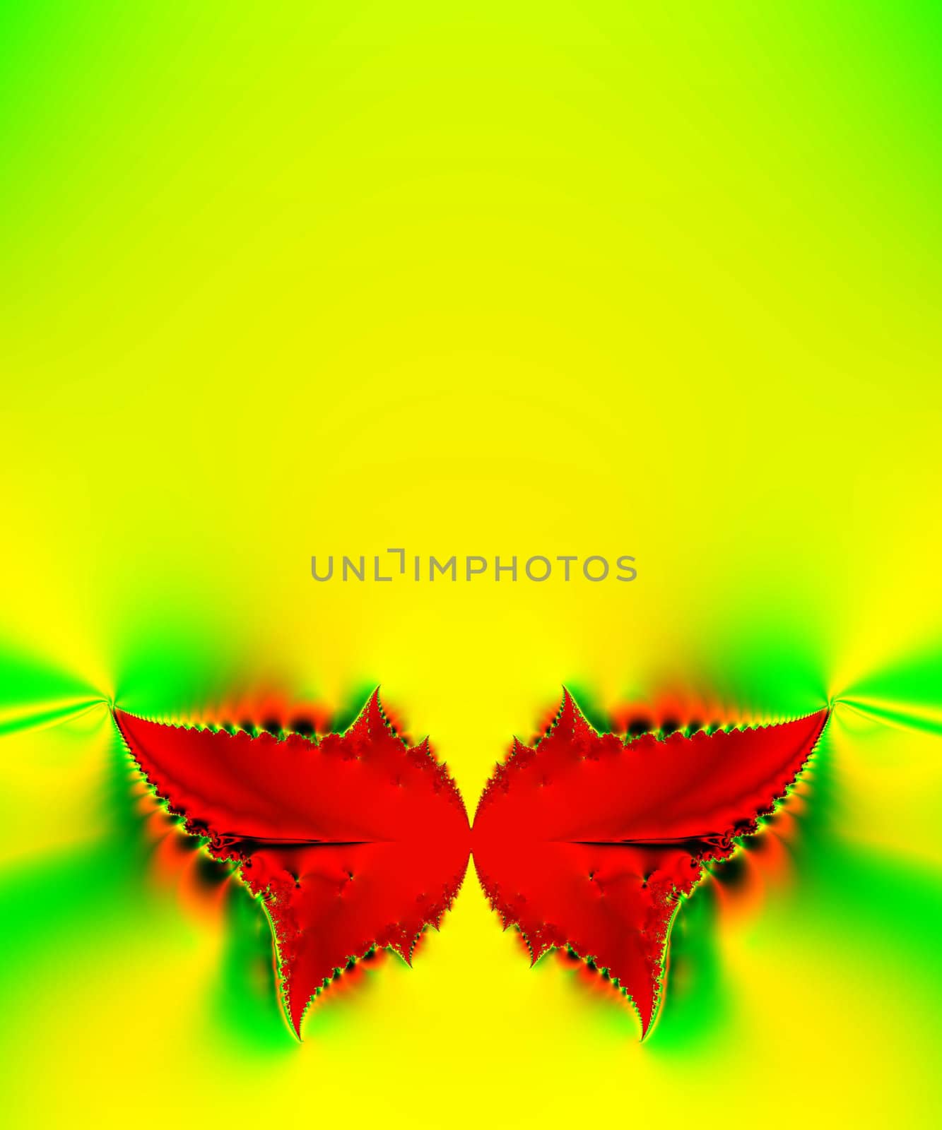 abstract red butterfly over bright yellow and green background, enough copy space for your text, invitation, announcement